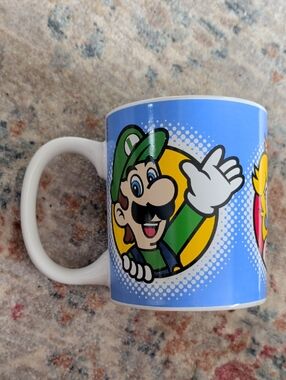 Nintendo Luigi / Mario & Princess Peach Blue Yellow Ceramic Mug